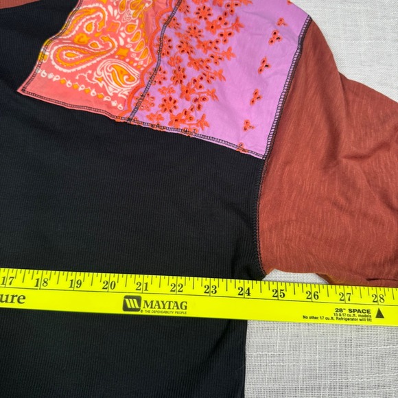 We The Free People Feeling It Tee S‎ Black Brown Patchwork Top Boho Fall Hippie - Picture 7 of 14